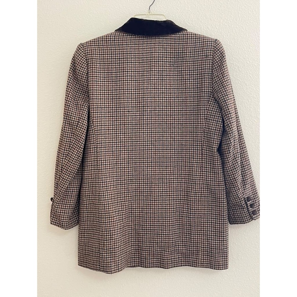 Petite Sophisticate Brown Houndstooth Blazer Velvet Collar Wool Blend Size 12P - Picture 2 of 6